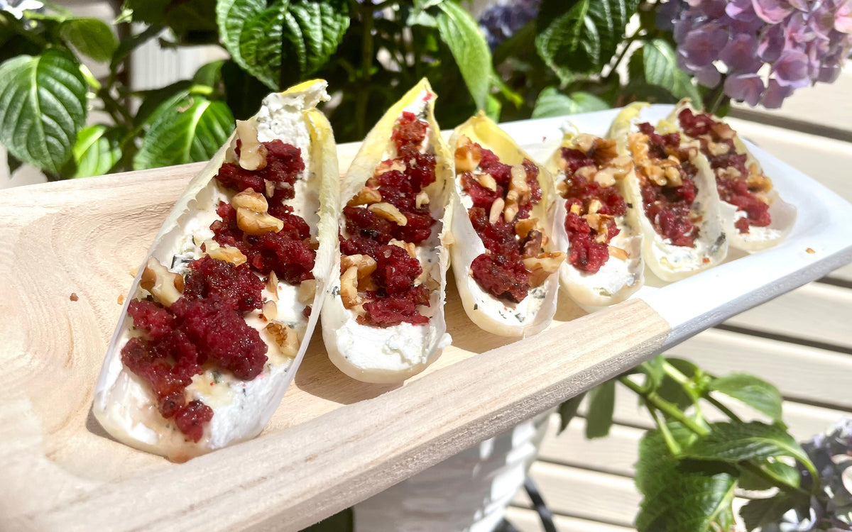 Endive Cups with Sausage, Goat Cheese, Walnuts & Honey
